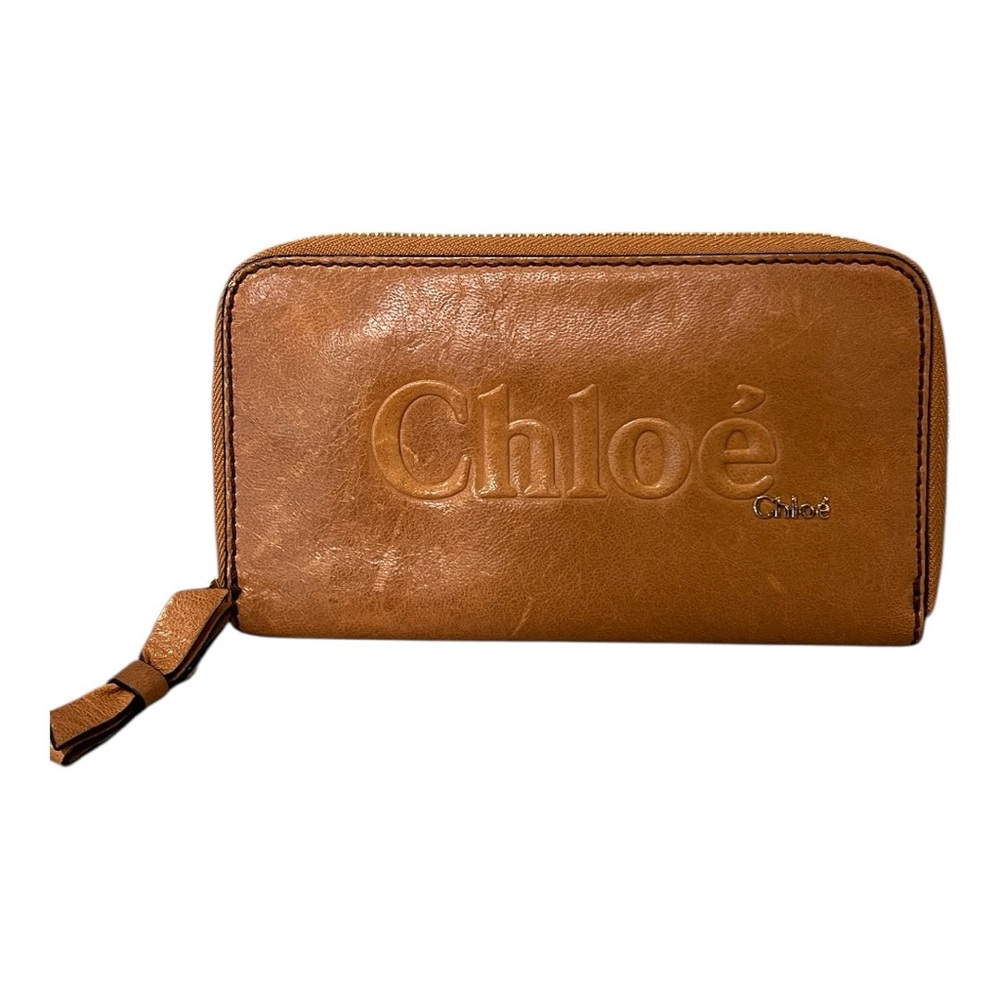 Chloé Sense leather zip-around wallet in a caramel color. EUC